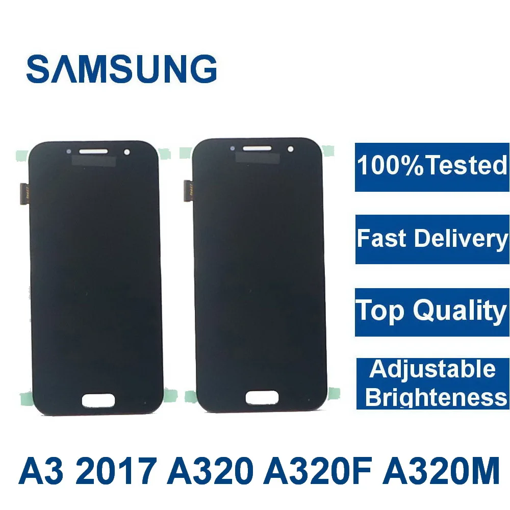 Протестированный ЖК-для Samsung Galaxy A3 a320 A320F телефонный ЖК-дисплей кодирующий преобразователь сенсорного экрана в сборе с регулировкой яркости