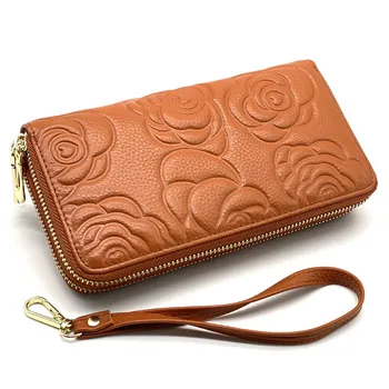 

NEW Double Zipper Wallet Genuine Leather Designer Wallets Women Embossing Floral Wallet Fashion Ladies Luxury Wallet