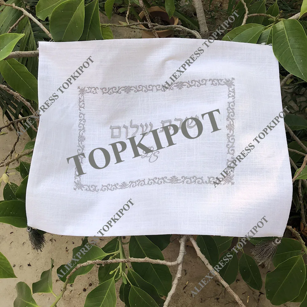 Белая Льняная Свадебная тарелка с серебристо-серым логотипом с вышивкой
