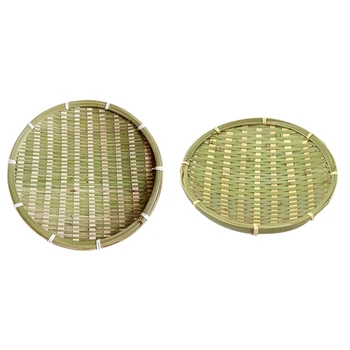 

2 Pcs Bamboo Fruit Plate Handmade Storage Tray Hand Knitted Bread Basket Food Fruit Basket Hotel Restaurant Dining Tray, Oval Sh
