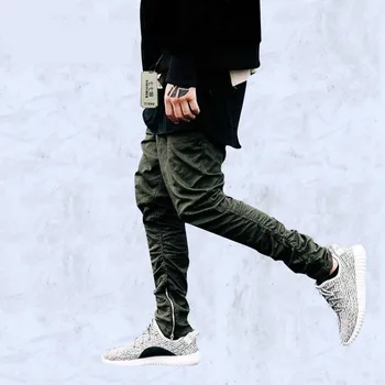 

New Mens Joggers Pants High Quality Fashion Army Green Zipper Men Trousers Drawstring Streetwear Hip Hop Jogger Pants M-XXL