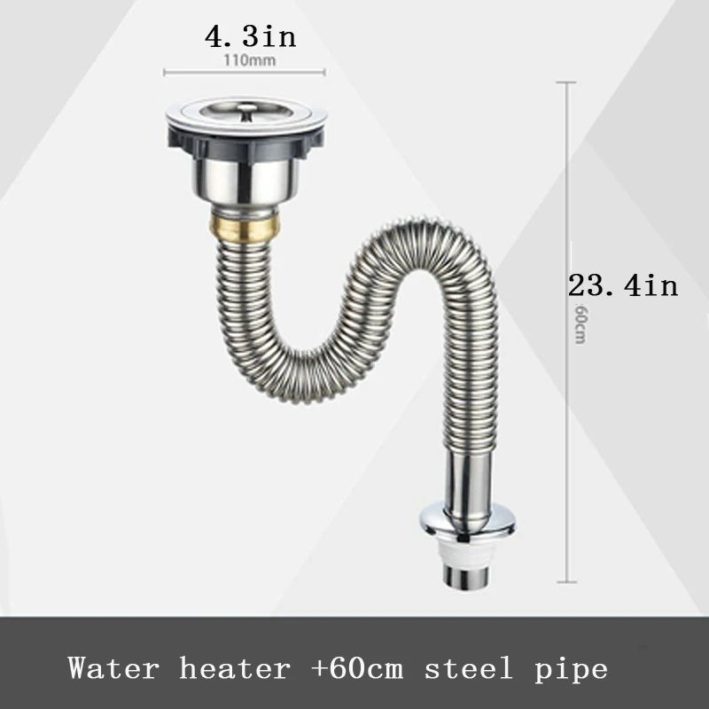2pcs-23.4in-B Кухонная раковина очиститель воды одинарная мойка длинная сливная труба Раковина Нержавеющая Стальная водопроводная труба анти-мышь укуса аксессуары для раковины - Цвет: 2pcs-23.4in-B