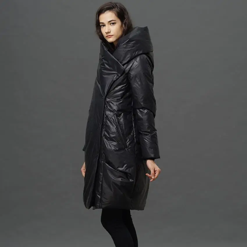 Зимнее Новое поступление, женская модная теплая куртка-пуховик на 90% белом утином пуху, нерегулярные утепленные парки с большим карманом F141 - Цвет: black