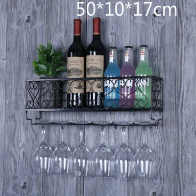A 50x10x17cm Настенный винный стеллаж, металлическая полка для винных бутылок, держатель бокалов для стаканов, домашний бар, Рождественское украшение, держатель для хранения, стойка - Цвет: A 50x10x17cm