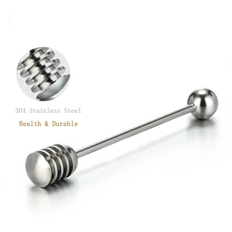 304 Stainless Steel Honey Spoon Syrup Dipper Server Simple Metal Honey Stick Mixing Stirring Spoon Bar Kitchen Tea Accessories (8)