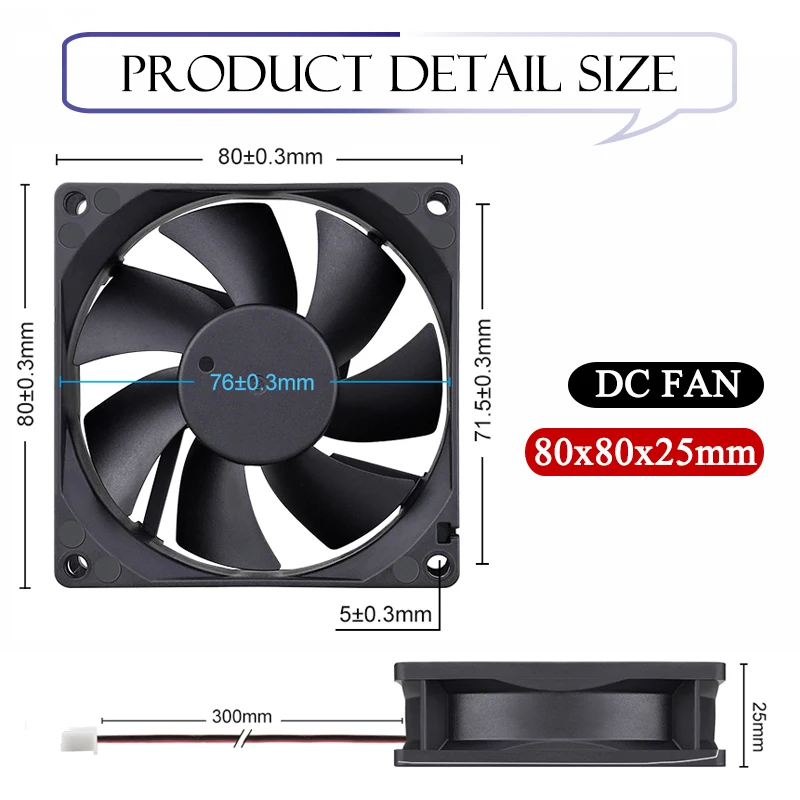 Gdstime-ventilador para Computador Caixa de Ventilador com Esfera Dupla Hidráulica para Processador pc 80x80x25 mm 5v 12v 24v 48v 80 mm 8025 Ventiladores e resfriadores - Imagem 6