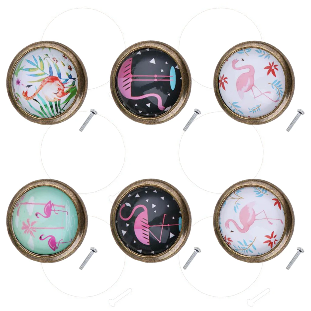 6 Piece/Set Chic Flamingo Design Handles Door Dresser Drawer Cabinet Cupboard Pull Knob for Home Decoration DIY, Mini