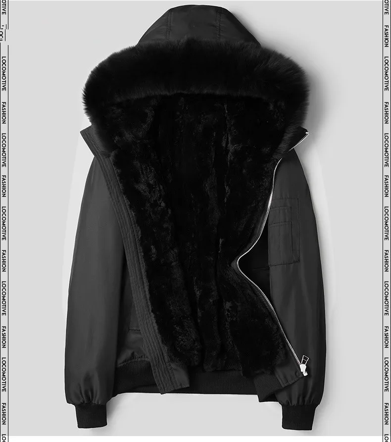 black-raccoon collar Натуральное меховое пальто зимняя куртка мужская подкладка из натурального кроличьего меха Парка мужская с воротником из меха лисы енота теплая спортивная куртка размера плюс Erkek - Цвет: black-raccoon collar