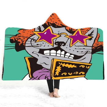 

Funny Cat 3D print Hooded Blanket Couple Adult Animal Anime Picnic Airplane Bedding Soft Fleece Blankets Fashion