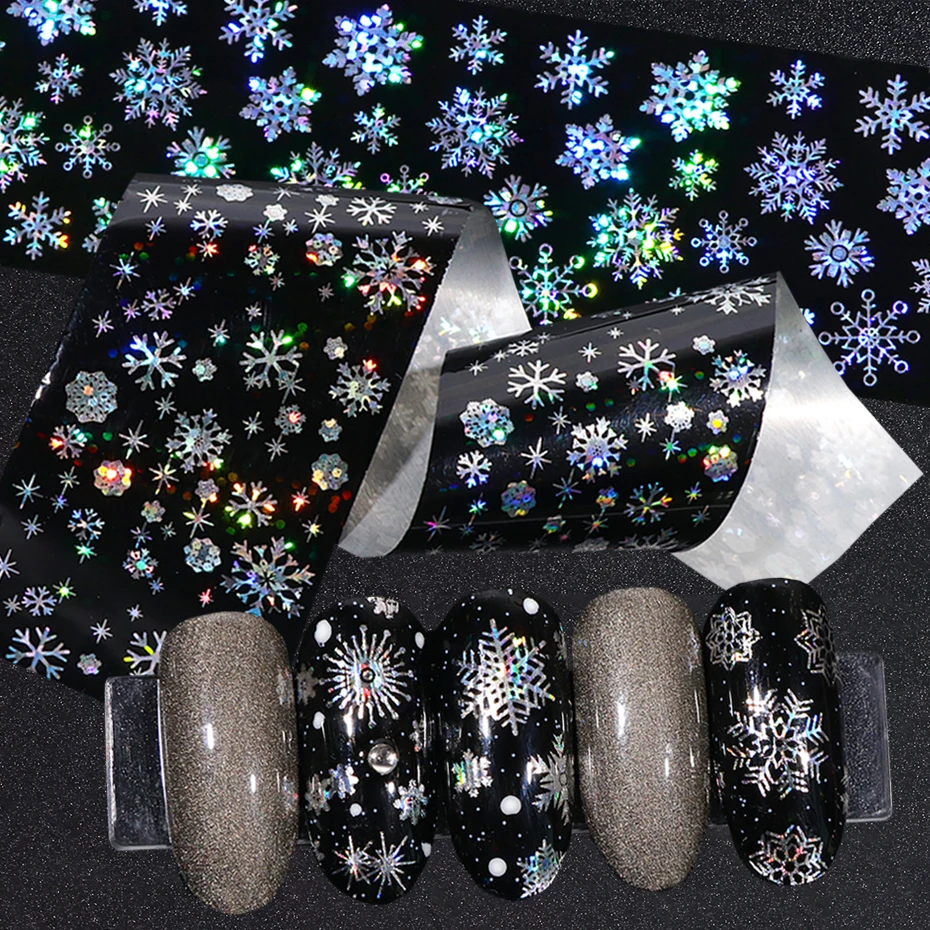 5 шт. рождественские фольги для ногтей голографические снежинки Фольга перевода
