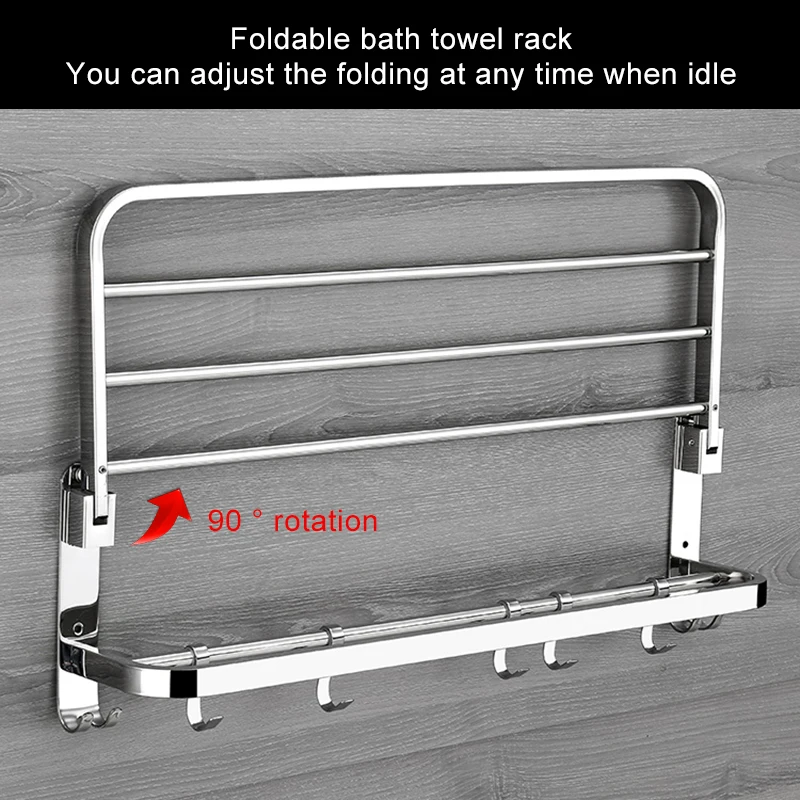 Punch-free Folding Movable Bath Towel Shelf Stainless Steel Polished Bathroom Towel Rack Holder Bathroom Basket Holder ML1018
