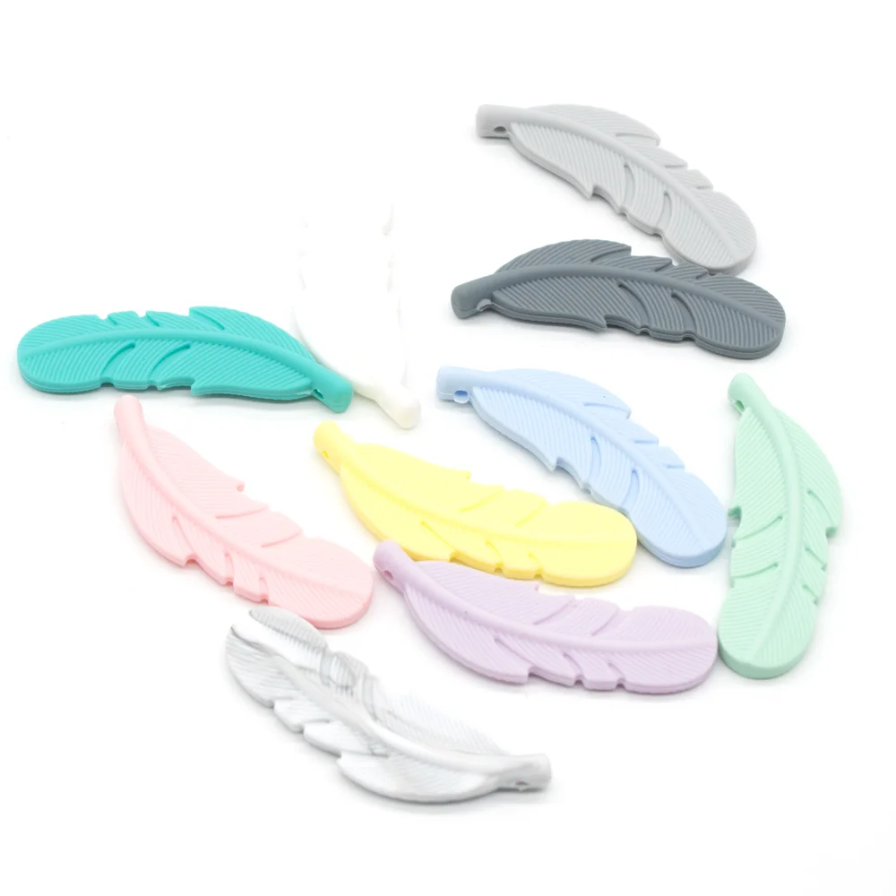 5pcs Choose colors 5 шт., силиконовые перьевые прорезыватели, пищевое перо, силиконовые бусины, BPA бесплатно, жевательные ожерелья, кулоны, пищевая игрушка для прорезывания зубов - Цвет: 5pcs Choose colors