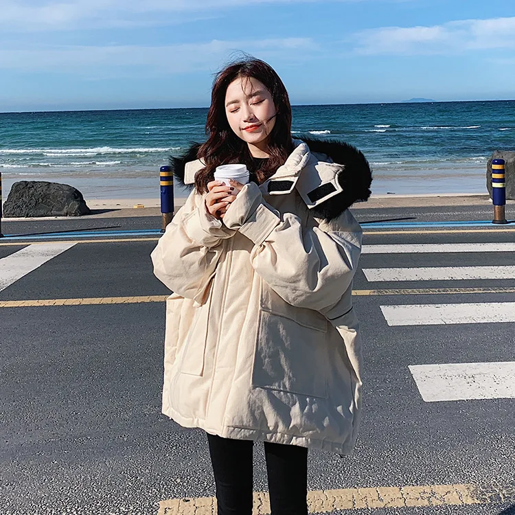 

Photo Shoot 2019 Winter New Style Korean-style Loose-Fit waitmore Cotton Coat Mid-length Workwear Cotton-padded Clothes Women's