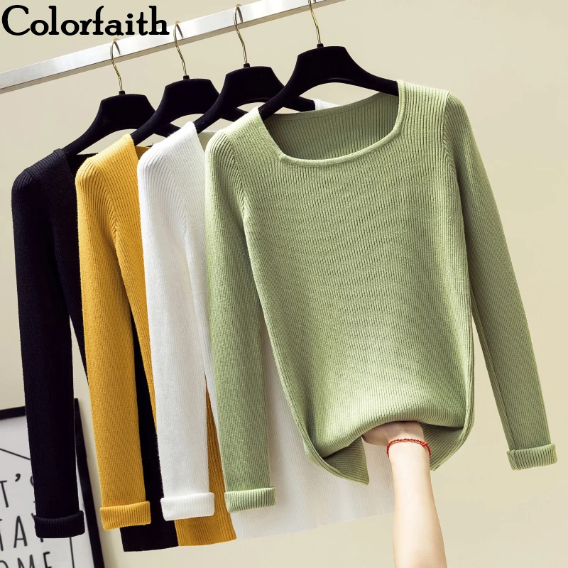 Женский трикотажный свитер Colorfaith теплый однотонный Вязаный топ в Корейском