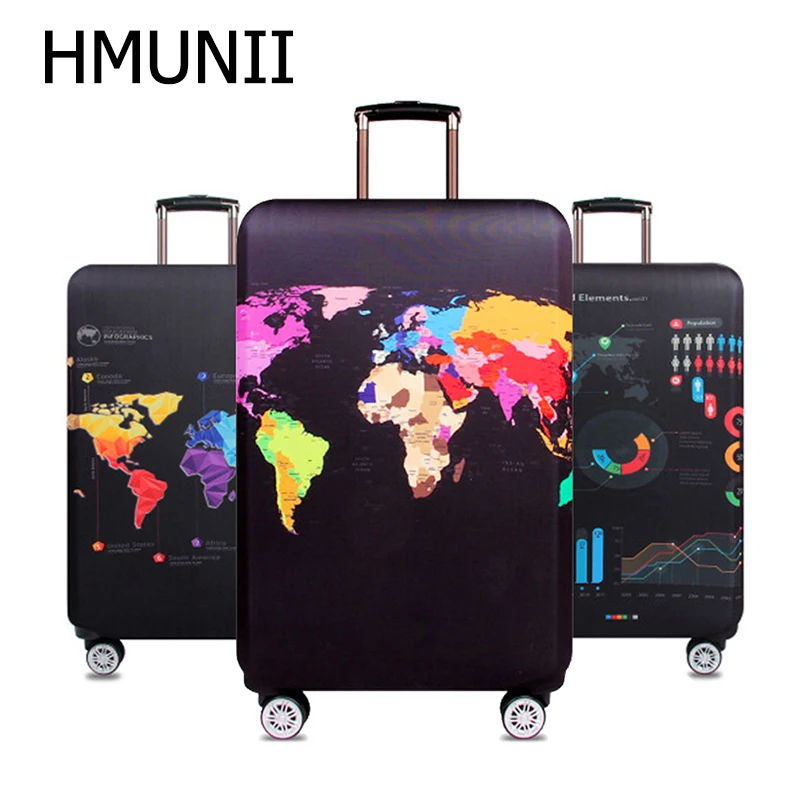 HMUNII World Map Travel Luggage Suitcase Protective Cover Trolley Baggage Bag Cover Men's Women's Elastic Case For Suitcase