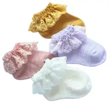 

New Baby Girl Socks Breathable Cotton Lace Ruffle Princess Mesh Socks Children Ankle Short Sock White Pink Yellow Kids Toddler