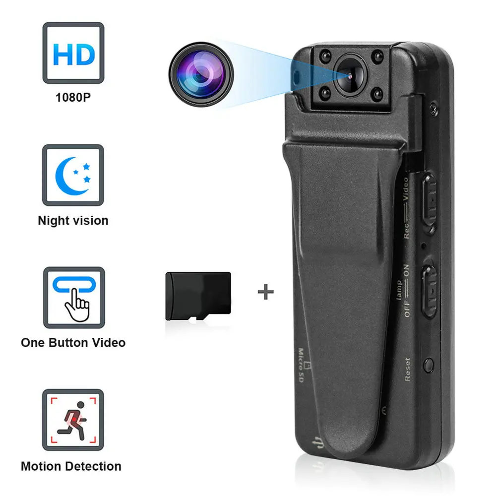  Cámara corporal y cámara corporal de 64 GB, clip magnético,  bolsillo portátil, grabadora de video de policía pequeña, para interiores y  exteriores, cámara montada para interiores y exteriores, cámara pequeña HD