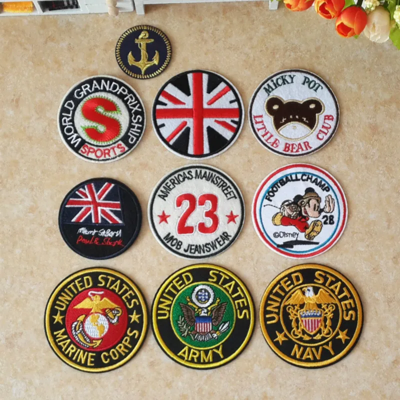 

20pcs/lot Round Embroidery Patches Letters Clothing Decoration Accessories Cute Animals Cat Navy Diy Iron Heat Transfer Applique