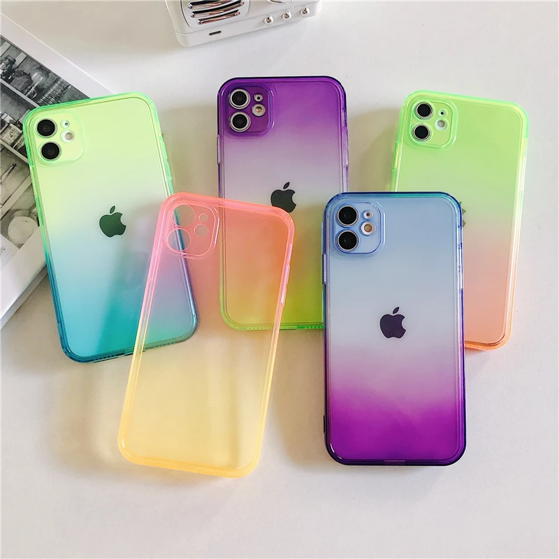 Прозрачный радужный цветной Мягкий ТПУ чехол ZBK для iPhone 12 11 13 Pro Max Mini X XR XS 7 8 Plus