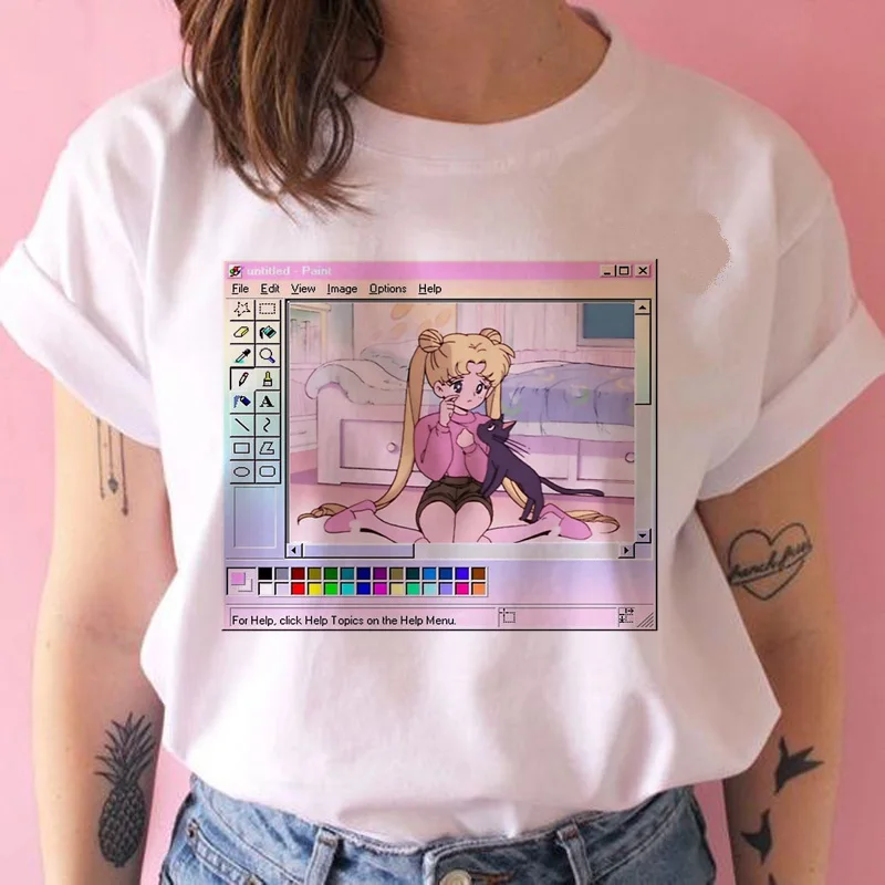 Сейлор Мун Футболка женская графическая kawaii Мультфильм Корейская одежда футболка гранж забавная японская harajuku футболка ulzzang Топ Футболка