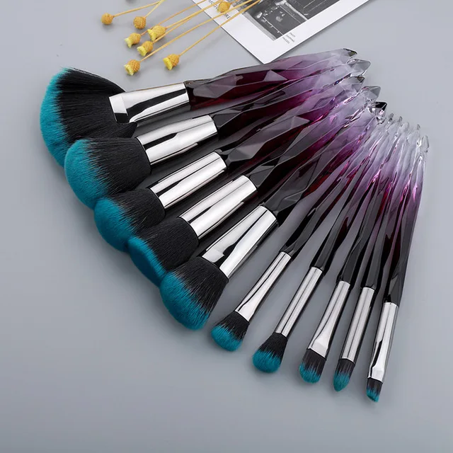 10Pcs Crystal Makeup Brushes Set Powder Foundation Fan Brush Eye Shadow Eyebrow Professional Blush Makeup Brush 3