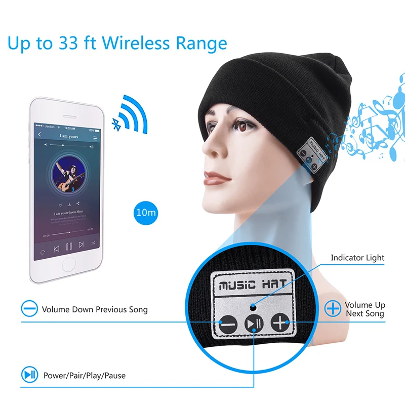 Bluetooth 4.2 Music Hat Winter Wireless Bluetooth Headset Hat Knitted Cap Headphone Warm Winter Hats Earphone Best Gift