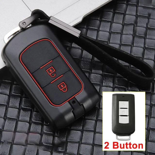 2 buttonblack red Оцинкованный сплав+ силиконовый Автомобильный Брелок чехол для Mitsubishi Asx Pajero Lancer Outlander Lancer 10 Pajero Sport Asx L200 - Название цвета: 2 buttonblack red