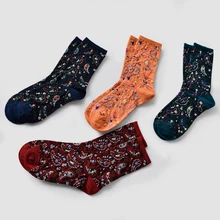 Хлопковые женские носки в ретро-национальном стиле, высокое качество, Осень-зима, цветные жаккардовые стеганые носки с вышивкой для мужчин и женщин