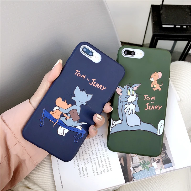 

Cute Cartoon colorful Funny pattern Cat and mouse couple phone case for iPhone11 Xs MAX Xr X 6 6s 7 8 plus soft TPU back cover