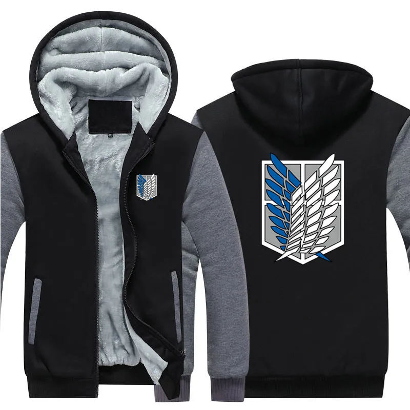 Anime! Attack on Titan Winter Coat Cosplay Costume Fashion Leisure Thickening Hooded Fleece Keep Warm Zipper Tops