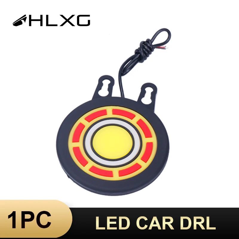 

HLXG 1x Car DRL Daytime Running Light Round Shape White LED Lights Driving lamp car-styling 2PCS 12V DC Yellow Red Braking Light