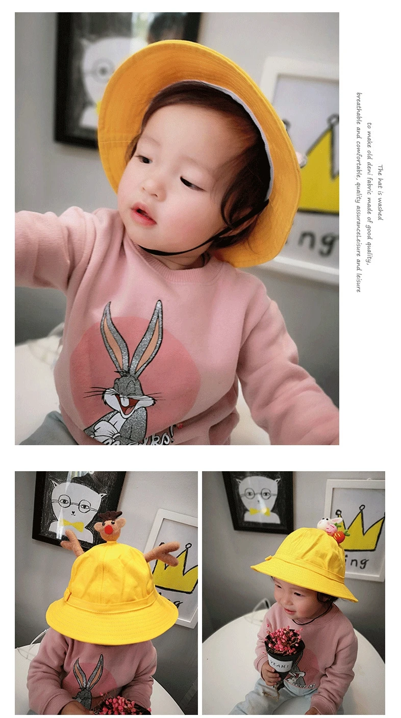 kids and audlt bowknot cap cotton thin hat cartoon wool felt small yellow hat kindergarten baby sunshade fisherman hat