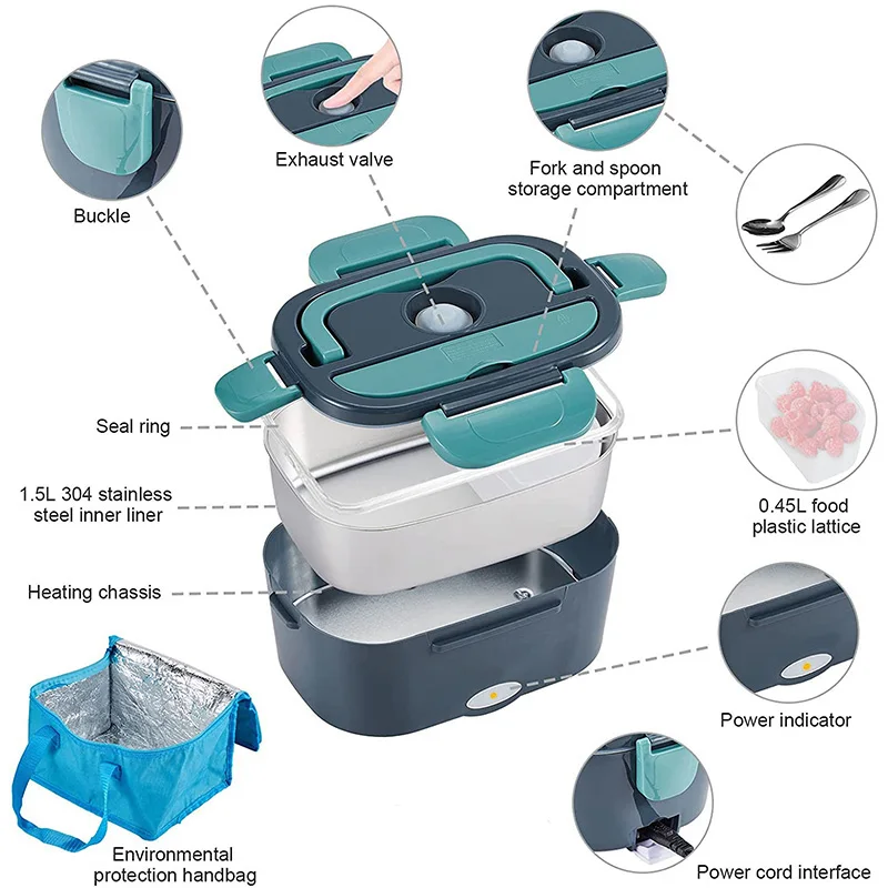 Dual Use 220V 110V 24V 12V Electric Heated Lunch Box Stainless Steel School Car Picnic Food Heating Heater Food Warmer Container bento lunch box lunch box food lunch box thermal lunch box insulation lunch box food warmer