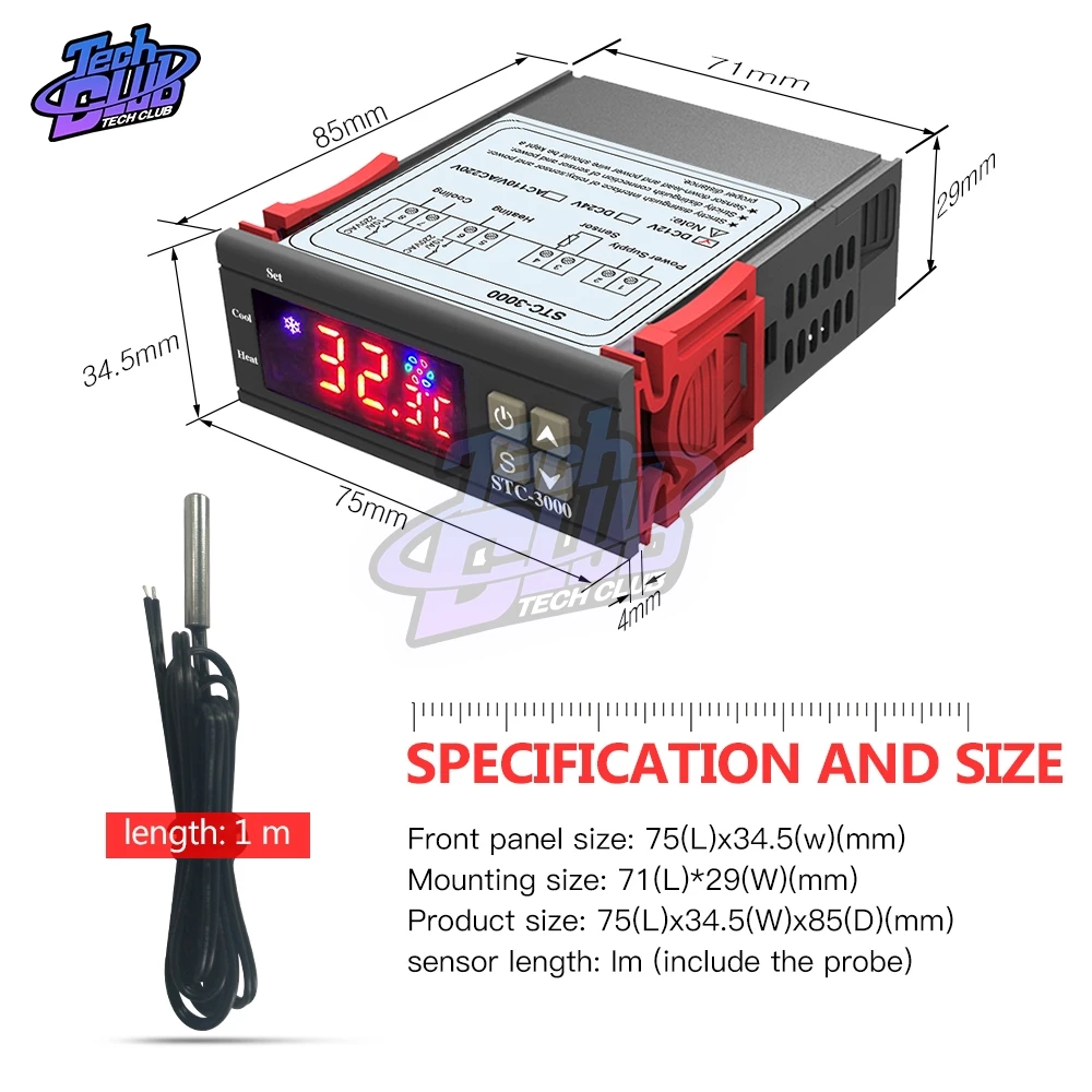 12V 24V 110 V-220 V микрокомпьютерный термостат Температура контроллер терморегулятор цифровой с Сенсор нагревательные охладительные STC-3000