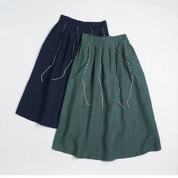 

New autumn skirts womens 2020 cotton linen skirt solid retro casual skirts female