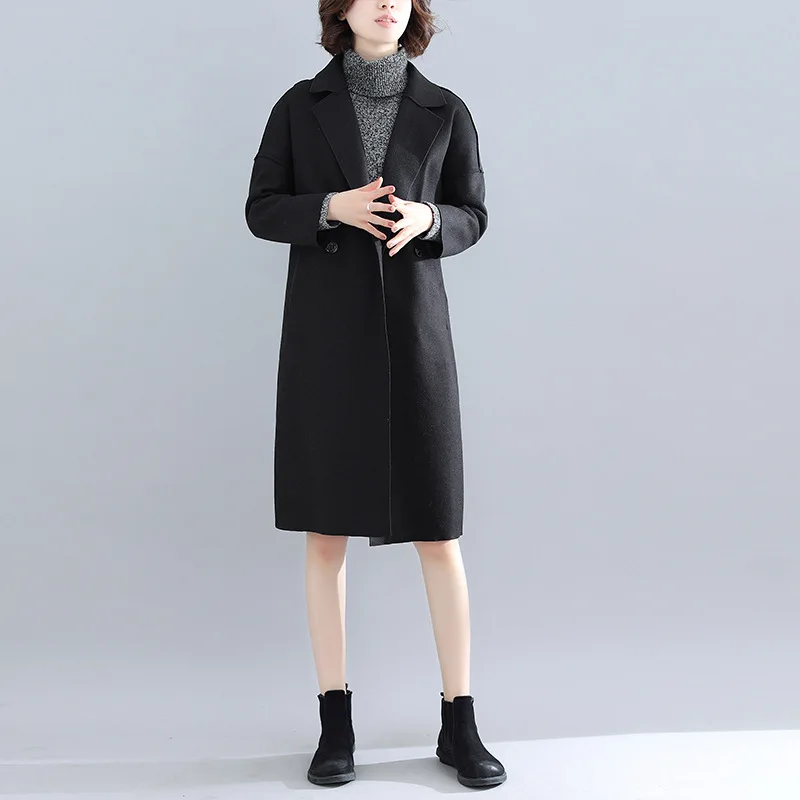 New Style Autumn Clothing Suit Collar Casual Cardigan Woolen Jacket Chubby Mm Literature And Art Mid-length Western Style F
