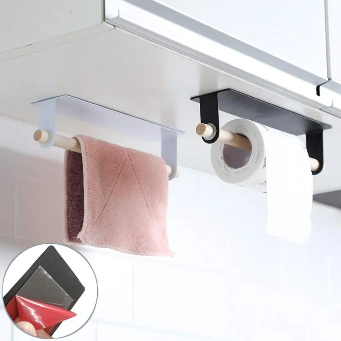 Kitchen Self-adhesive Roll Paper Holder Towel Storage Rack Tissue Hanger Cabinet Hanging Shelf Bathroom toilet paper holder