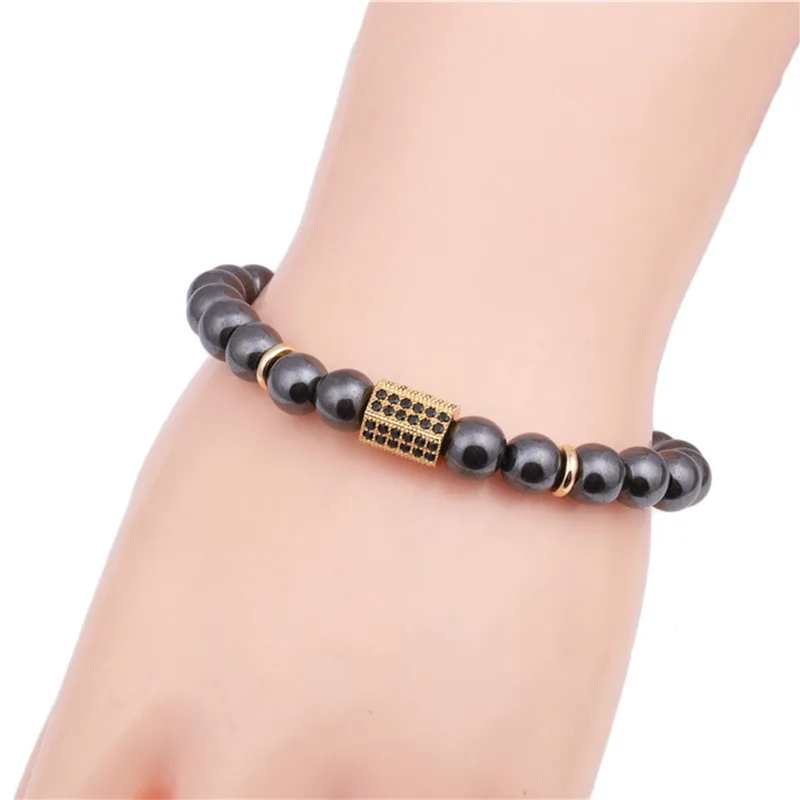 Weight Loss Stone Magnetic Health Care Magnetic Hematite Stretch Beaded Bracelets for Men Women