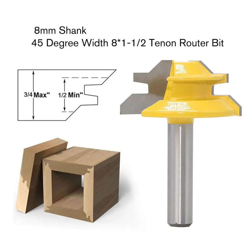 8 мм хвостовик Tenon Фрезерные фрезы соединение в УС с врезкой маршрутизатор бит 45 градусов ширина 8*1-1/2 деревообрабатывающий режущий шип резак