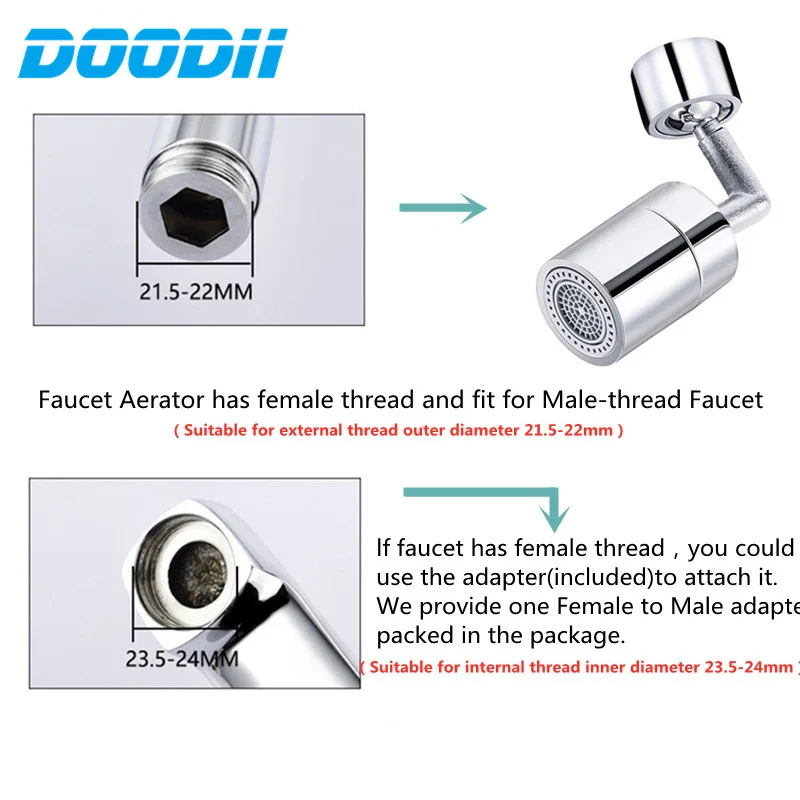 DOODII 720°Rotatable Universal Splash Filter Faucet Sprayer Head Flexible Faucets Sprayer Bathroom Kitchen Tap Extender Adapter