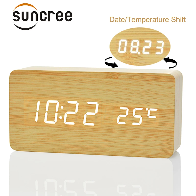 Suncree современный домашний светодиодный цифровой будильник Temp + дата время