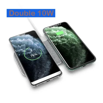 

Dual 10W QI Wireless Charger for iPhone 11 Pro Max X XS Max XR Cloth 5 coils Wireless Charging Pad for Samsung QC.3.0 adapter