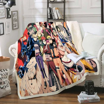 

Anime Naruto Funny Character Blanket 3D Print Sherpa Blanket on Bed Home Textiles Dreamlike Style 18