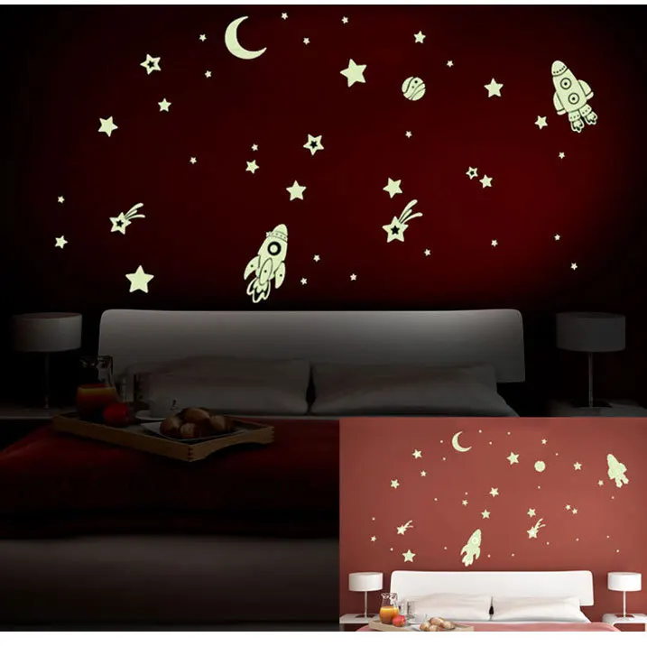 Y0013 Rocket Star светящиеся наклейки флуоресцентная наклейка детская комната Dormitory украшения стены стикеры s Перманентный Сияющий Wh