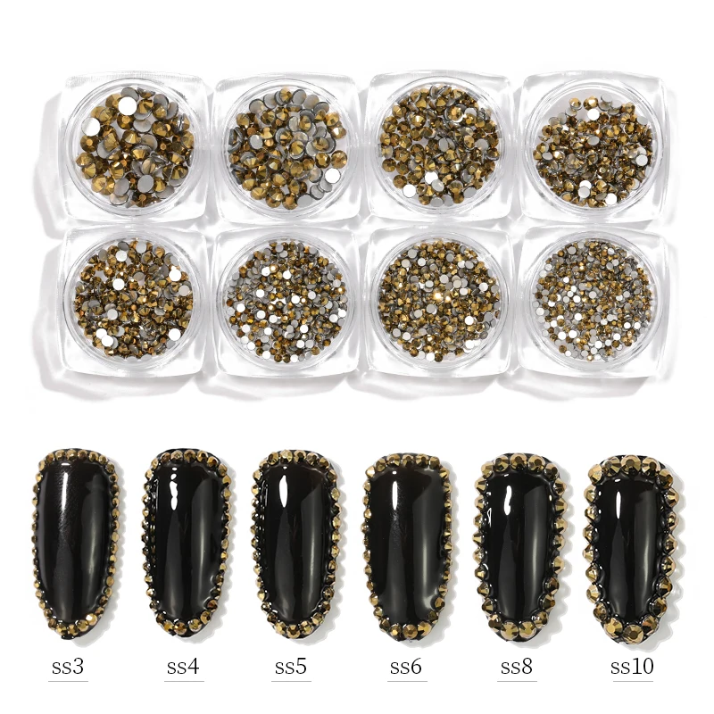 

ss3-ss16 1 box new gold AB glitter shiny crystal nail rhinestone 3d beauty shiny diy nail accessory decor