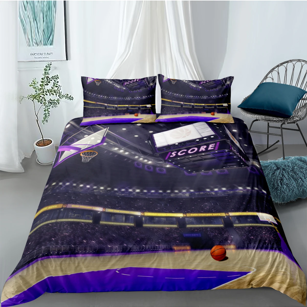 

Bedding Set 3D Baskball Duvet Cover Sets Ball park Comforter Cases Pillow Shams Full Double Single Twin Queen Size 140*210cm