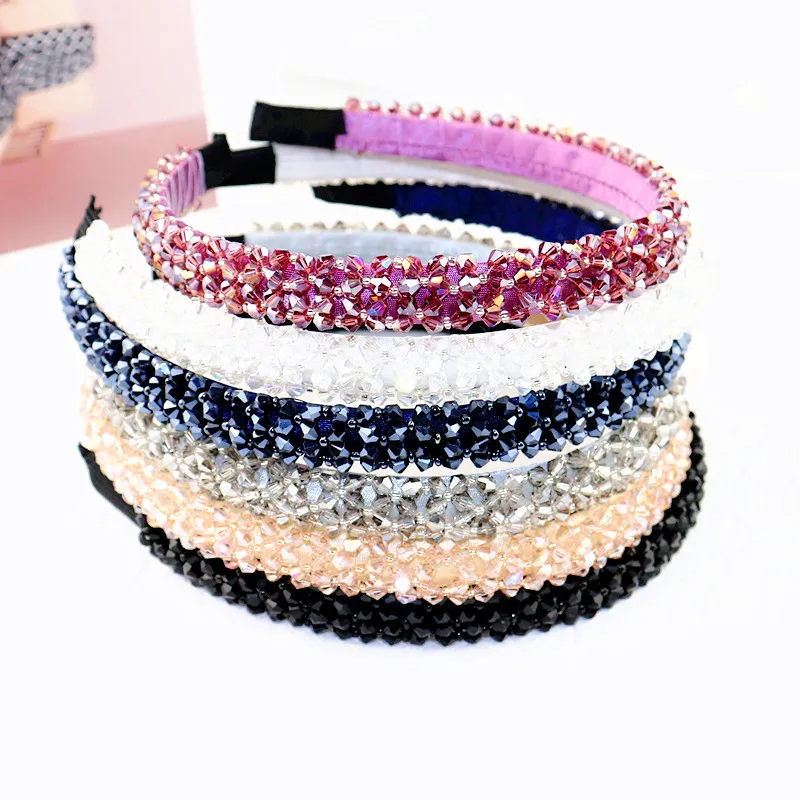 

Vedawas Small Fresh Wide-brimmed Four-row Crystal Headband Hairpin Handmade Beaded Crystal Bit Hoop Headwear Jewelry Accessories