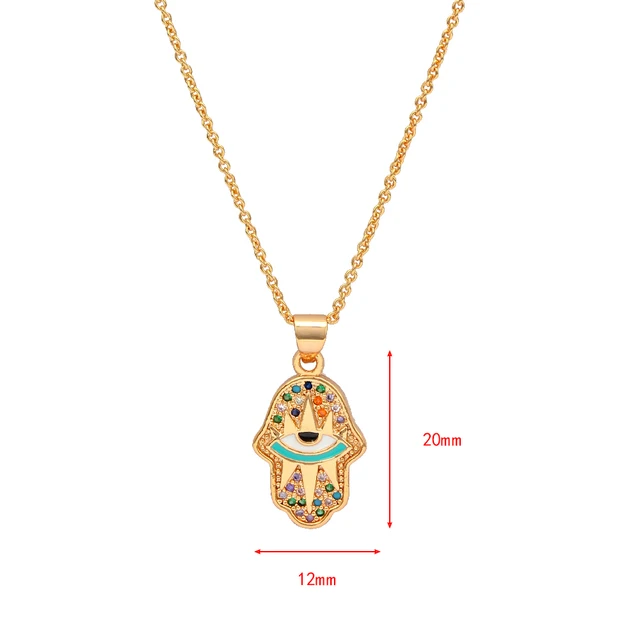 ZARD Halskette Mit Türkis Evil Eye & Hamsa Hand Charm - Lagenlook Im Vintage Gold Look, Aus Kupfer