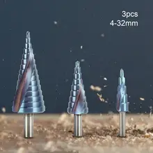 

3Pcs 4-32mm Bits Anti-corrosion Sharp Accurate Punching Triangular Handle HSS Spiral Flute Step Drill Bit Kit for Iron Plates