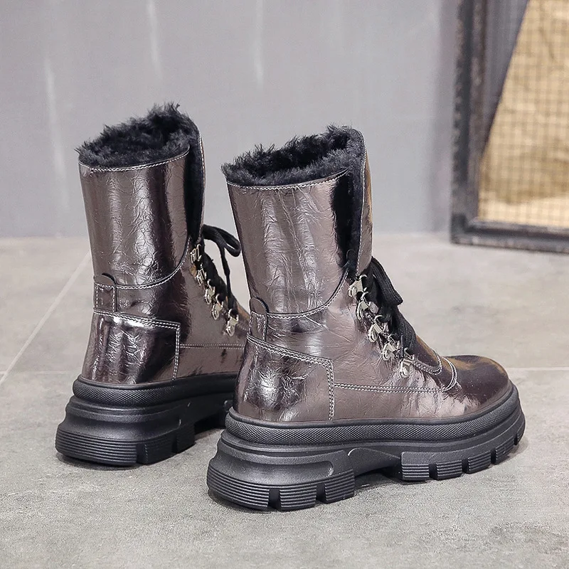 winter new Martin boots women's fashion simple solid color high tube comfortable warm thick sole casual boots